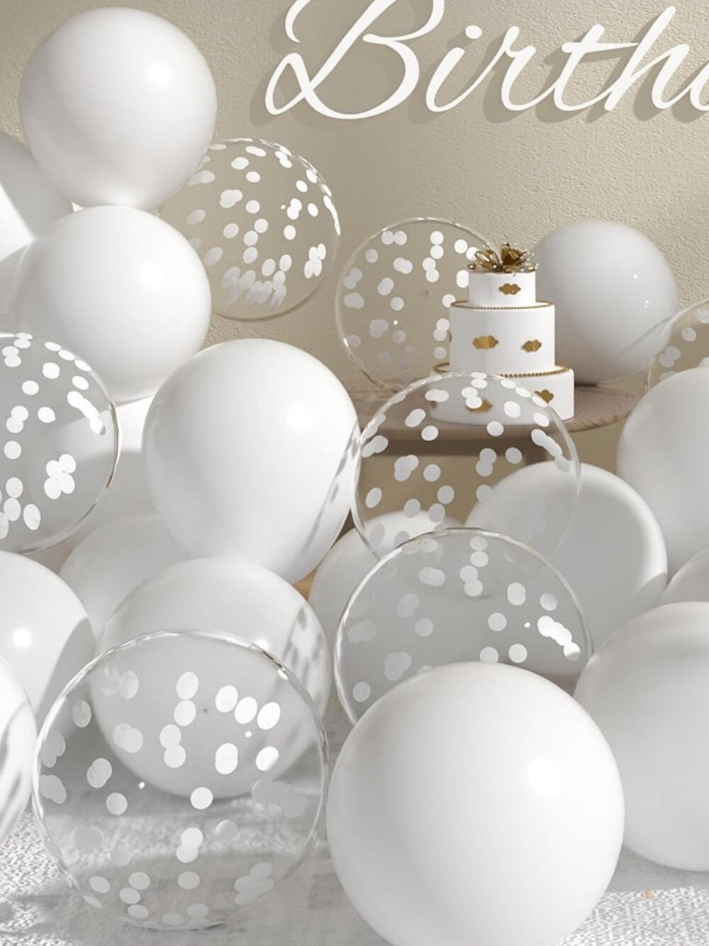 White and Confetti Balloons Set 47PCS Latex Helium